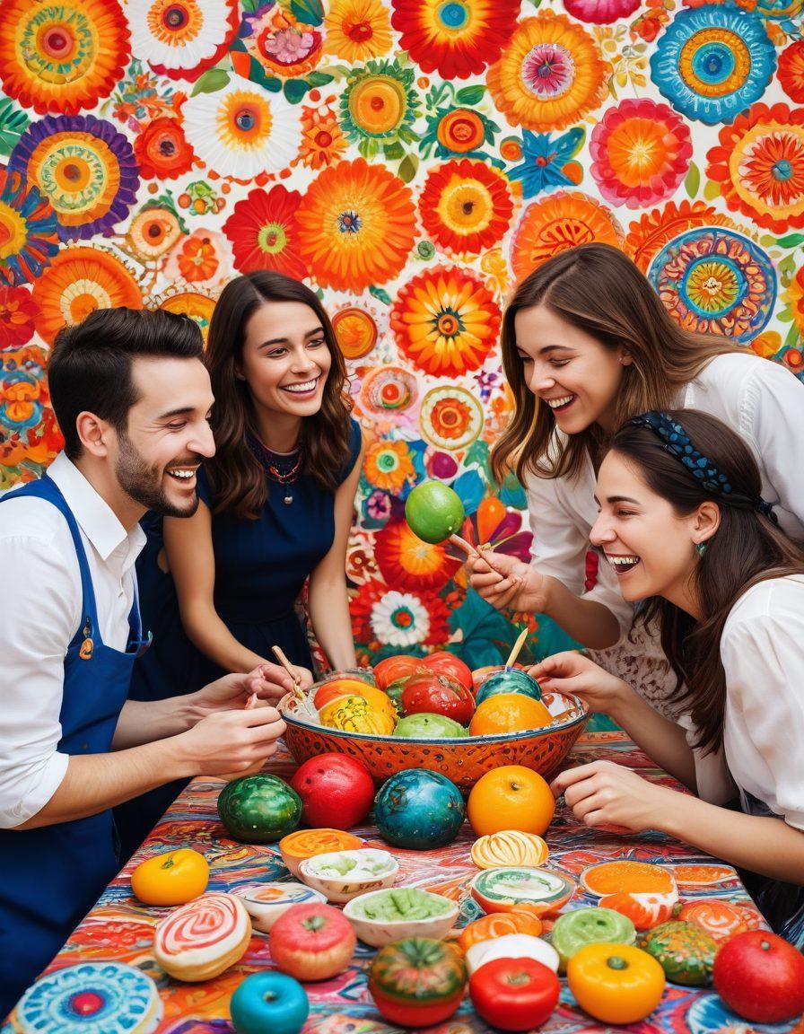 An engaging scene showcasing a diverse group of people enthusiastically discussing and trying out various Kroshki, surrounded by colorful displays of unique Kroshki designs and accessories. Include a vibrant background filled with whimsical patterns and textures related to the Kroshki culture. Showcase a mix of joy, creativity, and friendship amongst the enthusiasts. super-realistic. vibrant colors. white background.